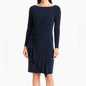 Chaps Women’s Navy Ruched Long Sleeve Dress Size Medium